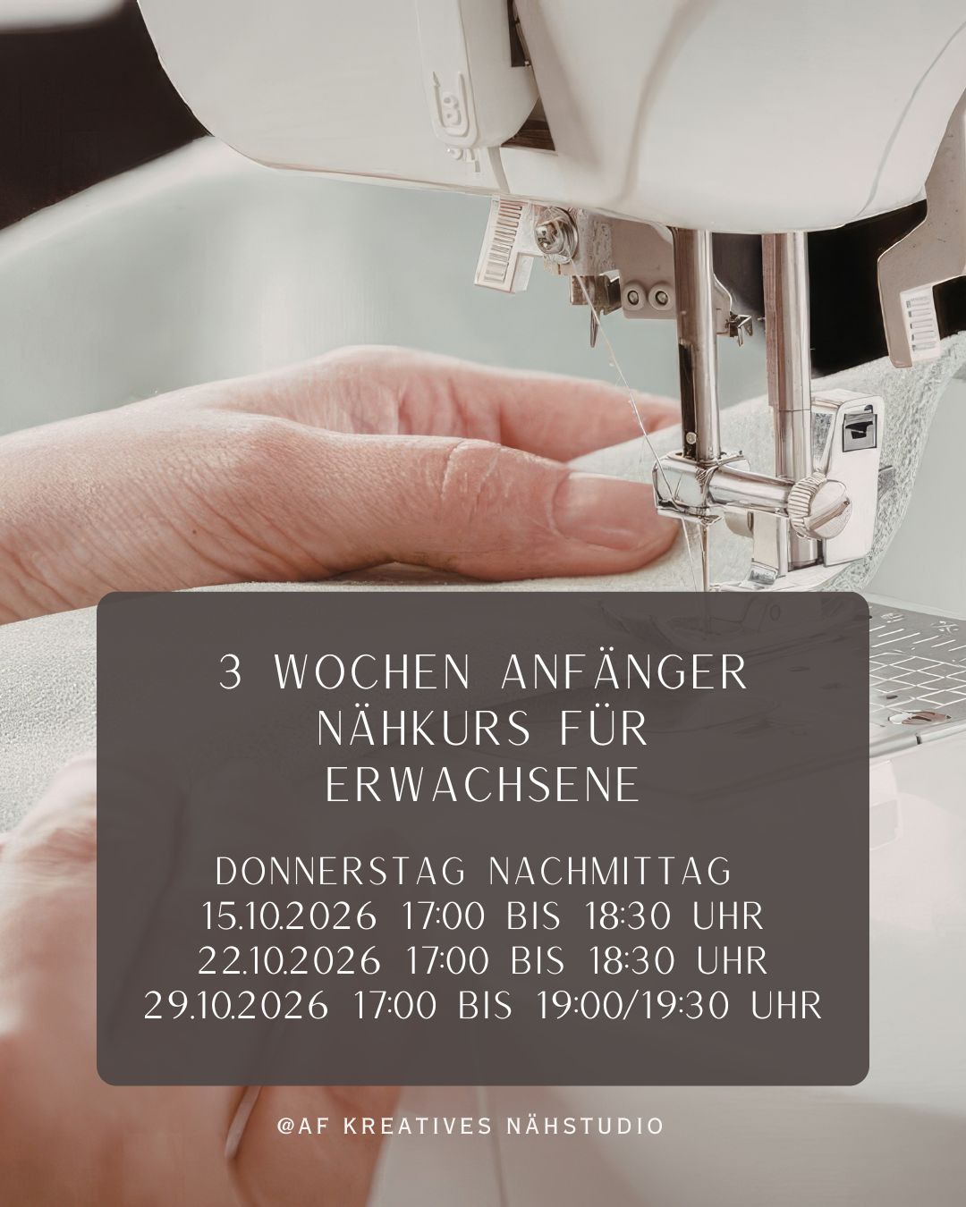NÄHSTART – 3-Wochen-Anfänger-Nähkurs für Erwachsene Donnerstag Nachmittags